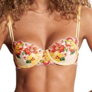 AdoreMe Liesel Balconette Bra Floral 34DDD NWT Yellow